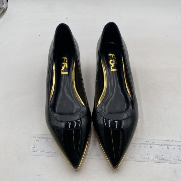 FSJ Black-gold Trim Bridal Pointed Toe Low Heel Crystal Slip on Wedding Pumps - Picture 3 of 9